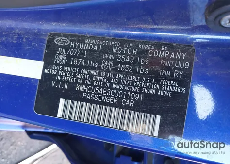 2012 Hyundai Accent Se z USA, uszkodzony, nr VIN KMHCU5AE3CU011091